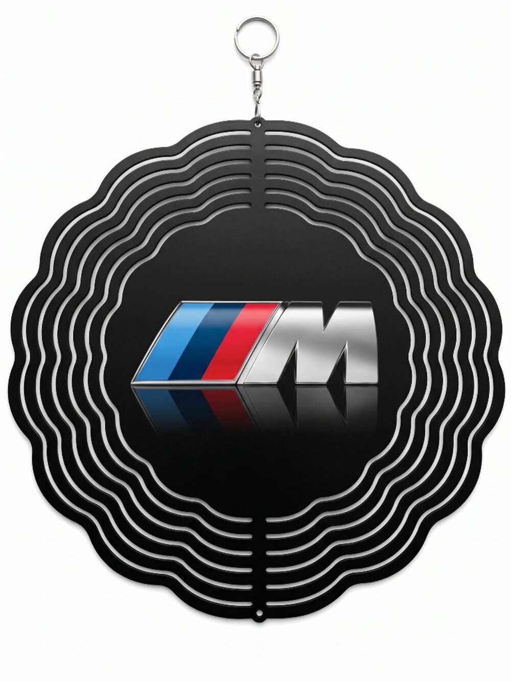 10" BMW M Chrome Logo Kinetic Wind Spinner - Black Metal Hanging Yard Decor